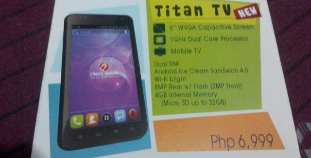 Cherry Mobile Titan TV Leaked, Specs, Priced at Php6,999