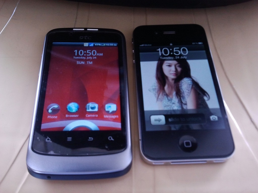 GT3 Android beside iPhone 4