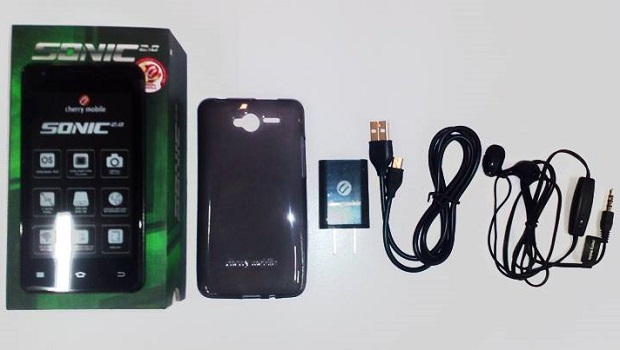 Cherry Mobile Sonic 2.0 with accessories