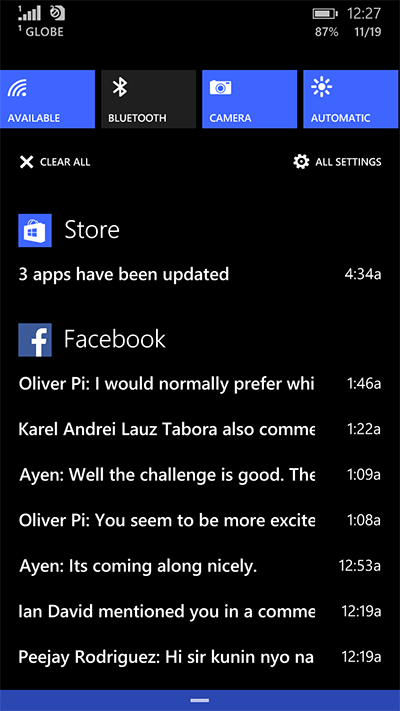 Notification center of  Windows Phone