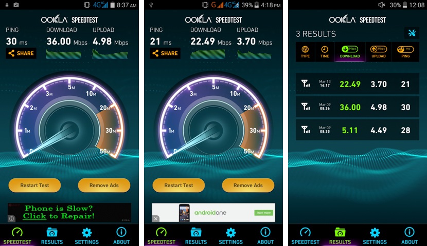 Cosmos One Plus 4G LTE Speedtests