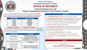 Cavite Number Coding Scheme