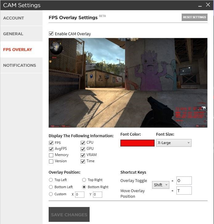 CAM Settings - Hardware, Software, Interface