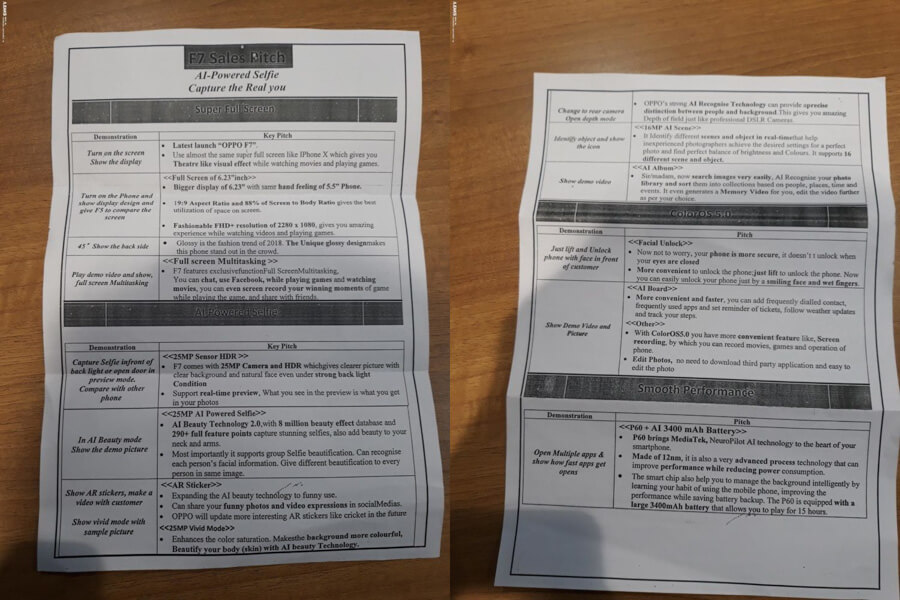 oppo f7 sales pitch leaked