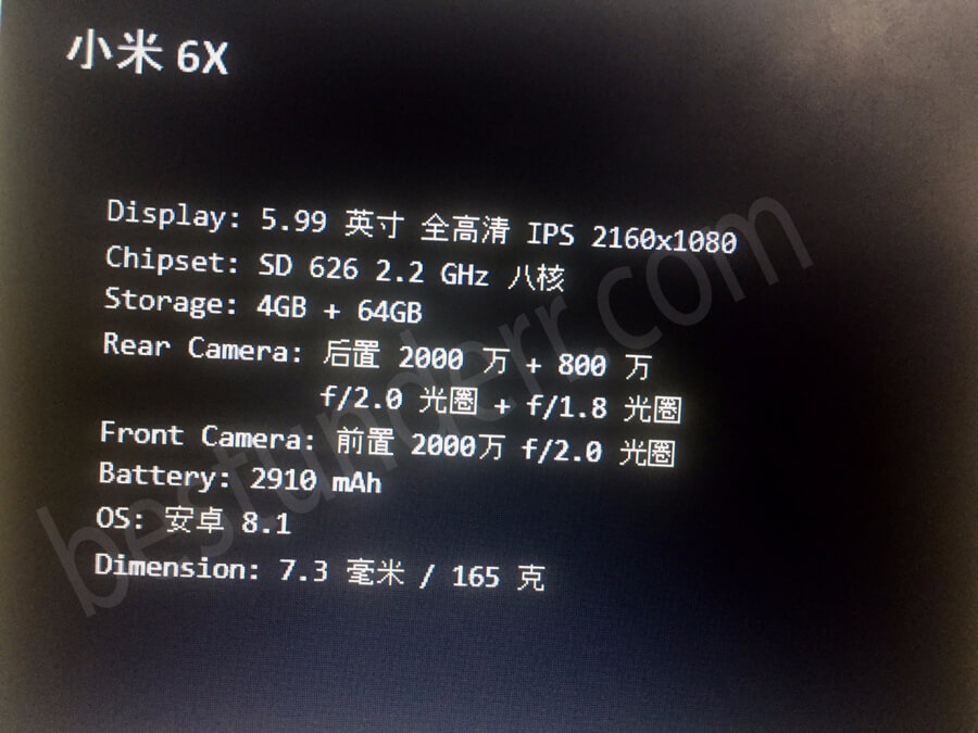 xiaomi mi 6x leaked