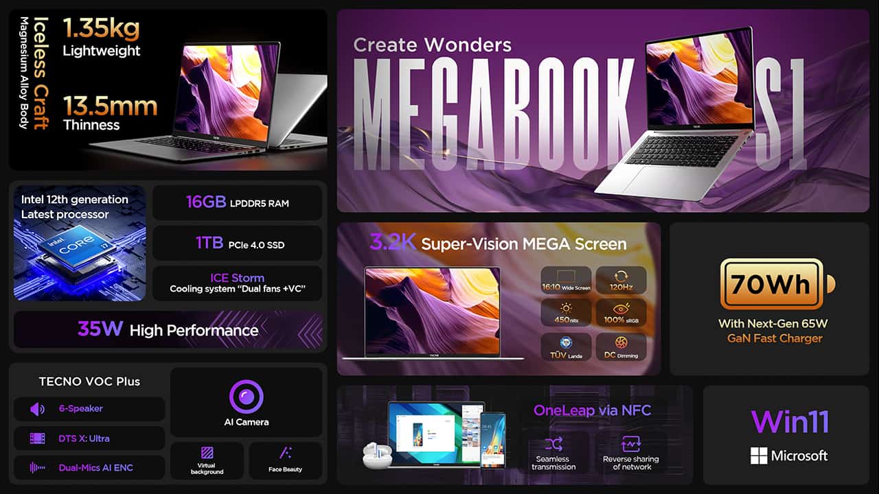 TECNO-MegaBook-S1-Specs-Features