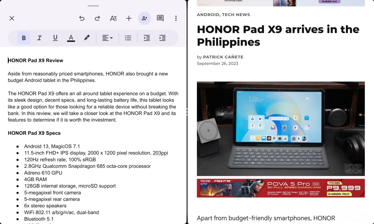 HONOR-Pad-X9-Split-Screen